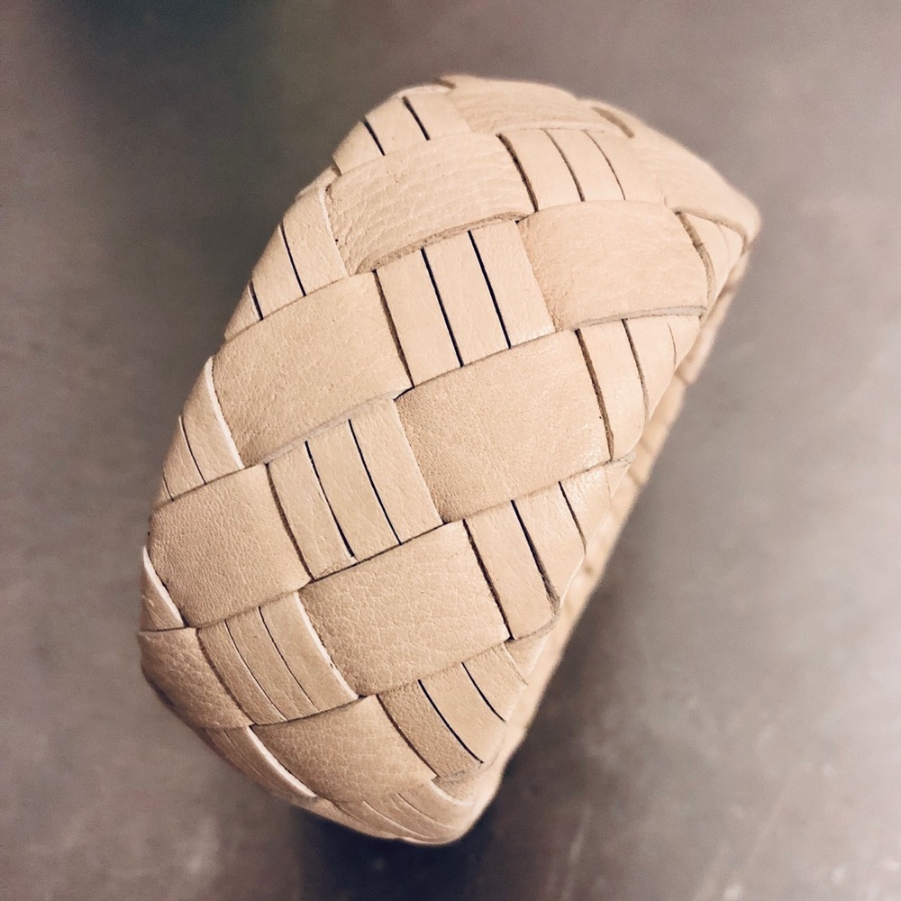 Woven knitted white cream leather cuff bracelet